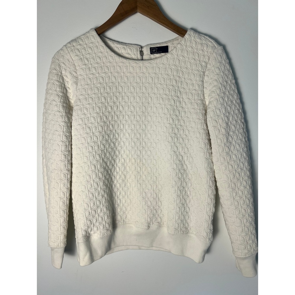 Gap Sweatshirt Wm Sm Cream Quilted Geometric Textured Back Zip Pullover Minimal